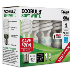 Bombillo Bajo Consumo 13W Esp 60W 2,700K E27 Paquete 4. FEIT ELECTRIC - Imagen 1