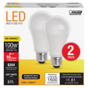 Bombillo Led 15/100W 120V 2,700K Paquete 2. FEIT ELECTRIC