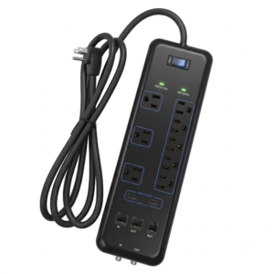 Regleta 8 Salidas Negra Prot Sobrecargas 3,600J 15 Amperios 1875W 125V. POWERZONE - Imagen 1